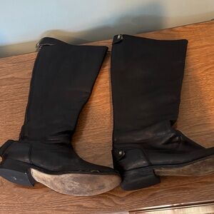 FRYE WEATHERED Black Leather Knee High Boots with Zippers